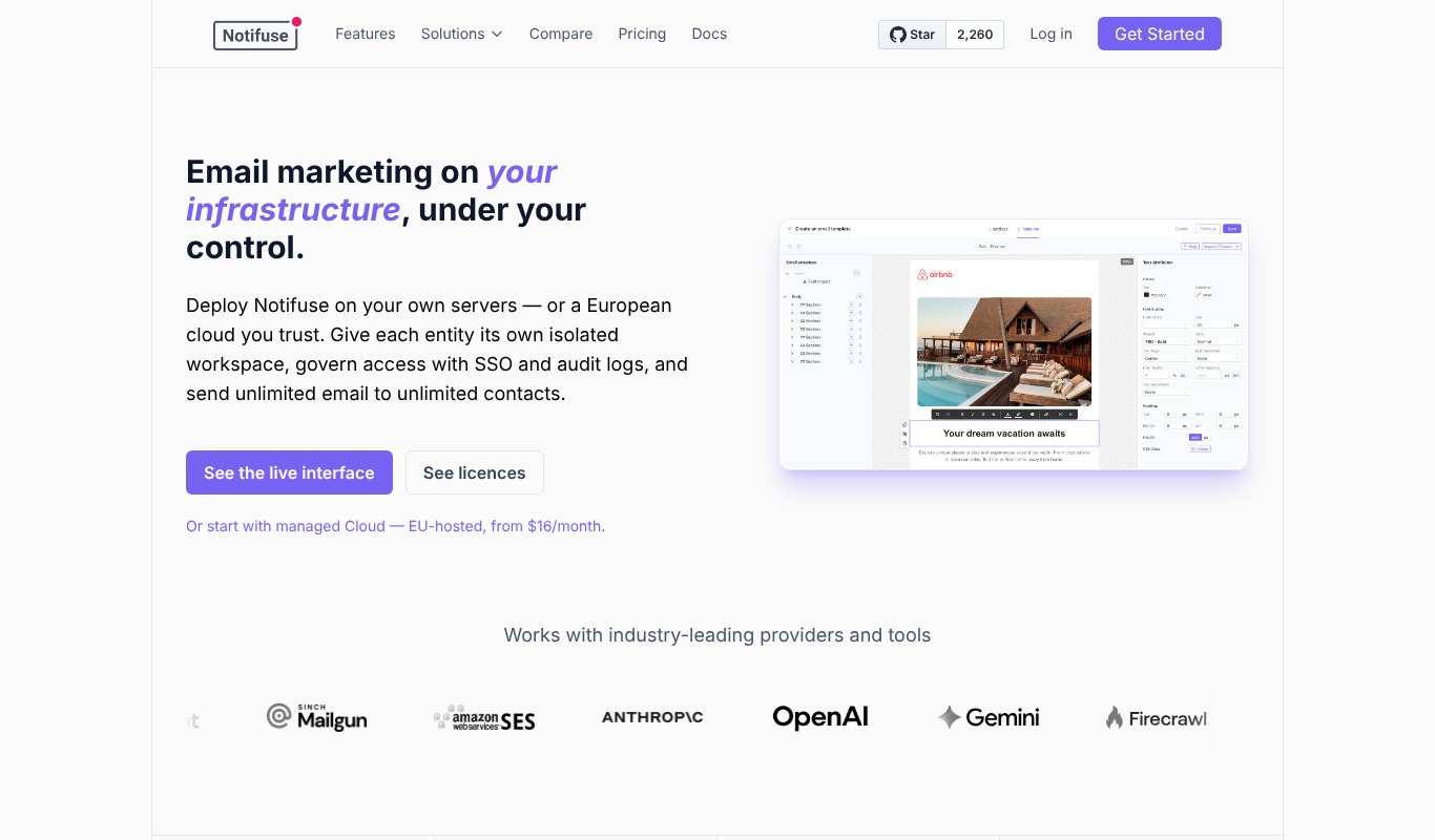 Notifuse homepage, email marketing on your infrastructure under your control