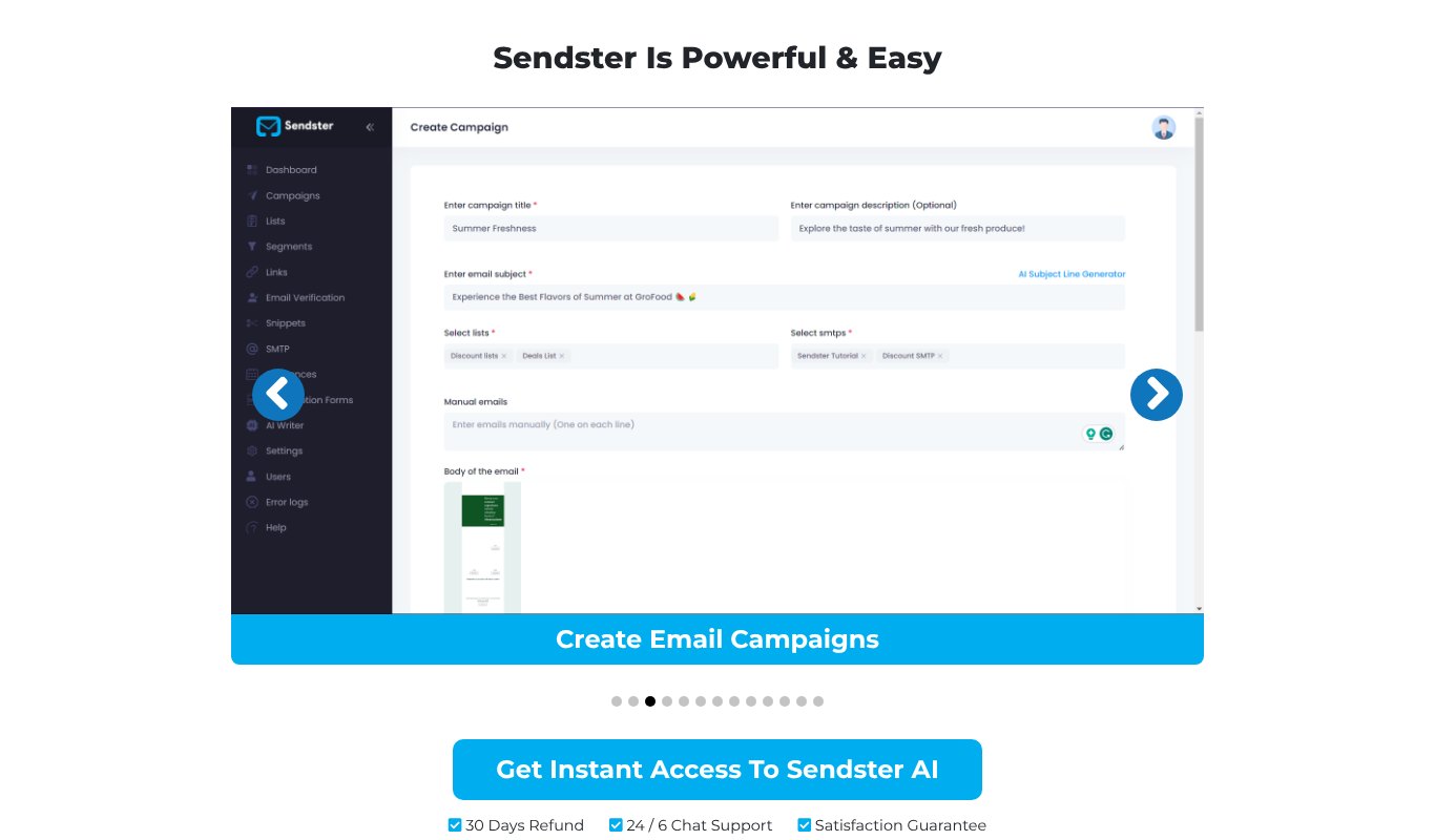 Sendster campaign builder, a self-hosted email marketing app with an AI writer